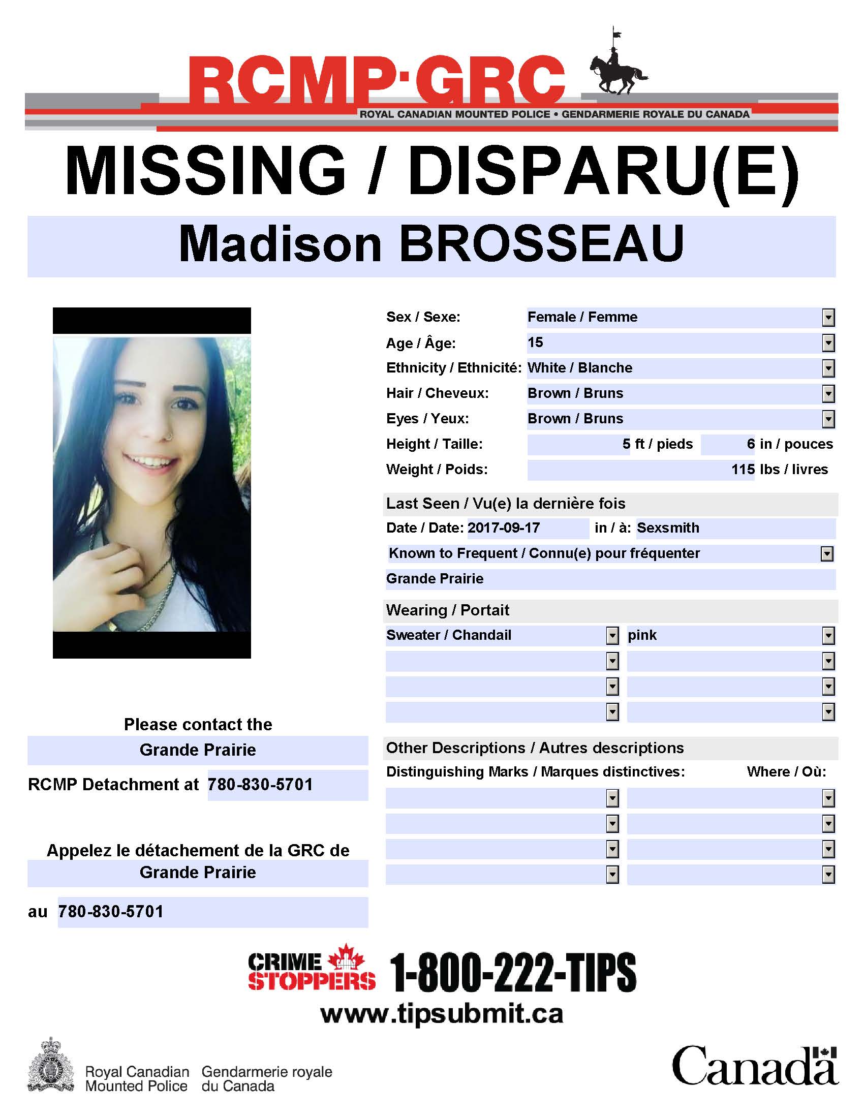 Update Missing Girl Last Seen In Sexsmith Found Safe My Grande