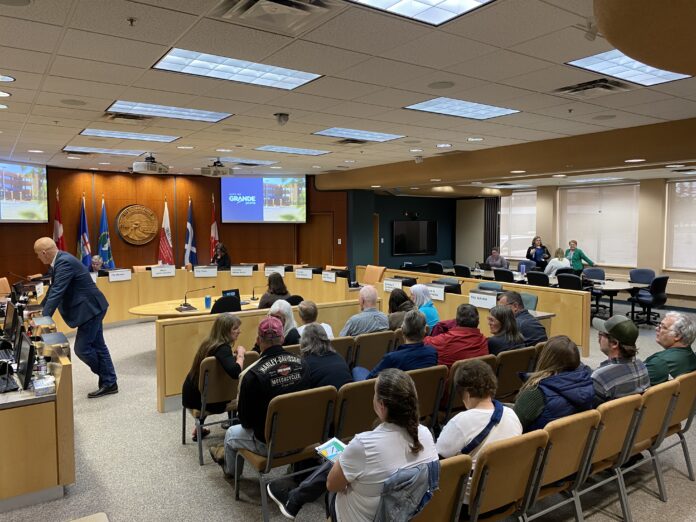 A full council chamber during Secondary Suites public hearing (Ethan Montague, mygpnow.com staff)