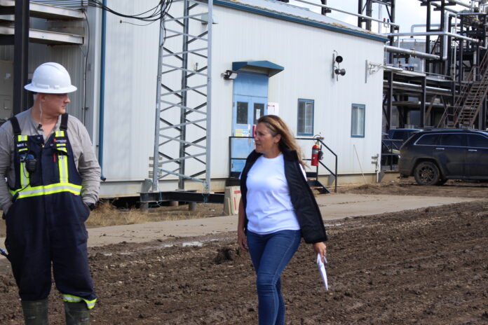 Chrystia Freeland at Glacier Natural Gas plant (Ethan Montague, mygpnow.com staff)