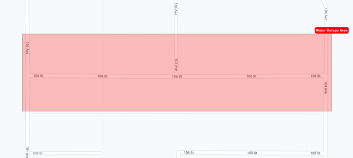 Hythe water outage map (Supplied, County of Grande Prairie Voyent Alert)