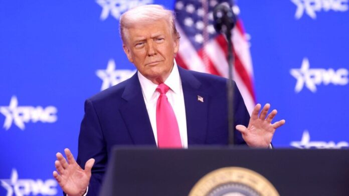 President of the United States Donald Trump speaking at the 2025 Conservative Political Action Conference (CPAC) at the Gaylord National Resort & Convention Center in National Harbor, Maryland on Feb. 22, 2025. (Gage Skidmore, Wikimedia Commons)