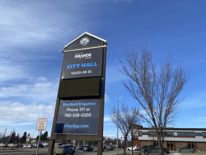 Grande Prairie City Hall sign (Ethan Montague, MyGPNow Staff)